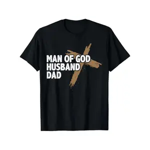 Christian Lovers for Man of God Dad T-Shirt - Faith Design with Cross & Bold Lettering, Lightweight Short Sleeve Round Neck Casual Church Wear, All-Season Comfort for Men, Gym, Sports & Everyday Christian Apparel (Black with White Print