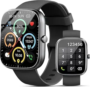 Smart Watch for Men Women Compatible with iPhone Samsung Android Phone 1.69 inch Full Touch Screen IP68 Waterproof Bluetooh Fitness Tracker Heart Rate/Sleep Monitor (Black) Bluetooth