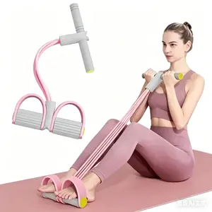 Portable Pedal Resistance Band Trainer - 4-Tube Elastic Pull Rope Exercise Equipment for Home Workout, Stretching