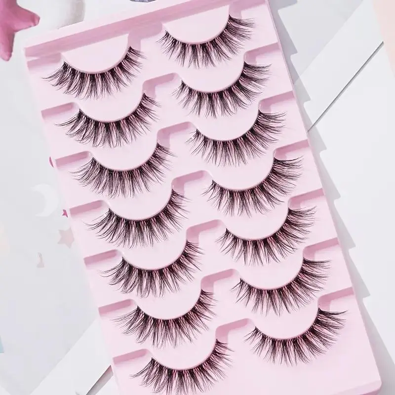 3D Natural Look Eyelash Extensions, Volume Eyelashes, 7 Pairs/box Curling Strip Lashes, Self Grafting Curl Eyelashes, False Eyelashes for Women & Girls, Curl Cluster Lashes Hybrid Lash Set, Longer Looking, Lengthening Volumizing Lashes