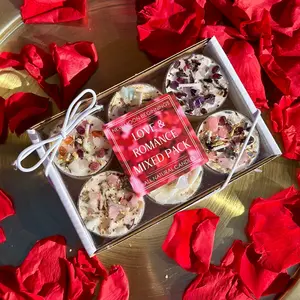 Mixed 6 pack of Love & Romance Tealight Candles - Healing Crystal and Herb Candles - Handmade Soy Aromatherapy Candles