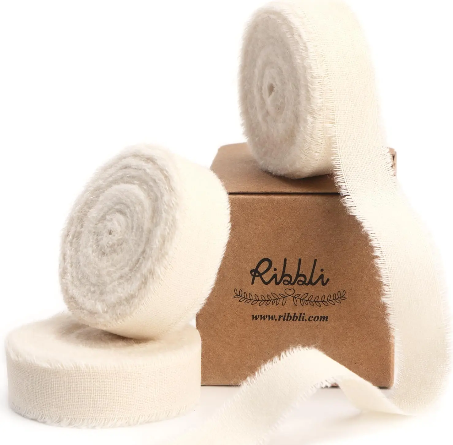 Ribbli Ivory Handmade Fringe Chiffon Silk Ribbon, 1 in x 3 Rolls (Total 24 yds), Sewing Trim for Wedding Invitations, DIY Crafts