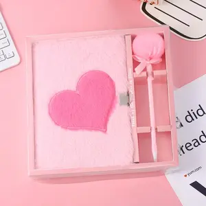 Plush Heart Shaped Lock Diary with Pen, 1/2/3 Sets Creative Student Notebook, Office Stationery & Supplies, Student Supplies