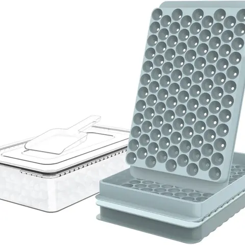 Mini Ice Cube Trays, Small Tiny Round Pebble Crushed Nugget Ice Trays for Freezer with Lid - Chilling Drinks Coffee Juice(2 Pack/0.55In - Blue) Silicone Utensils Holes Sphere Stackable