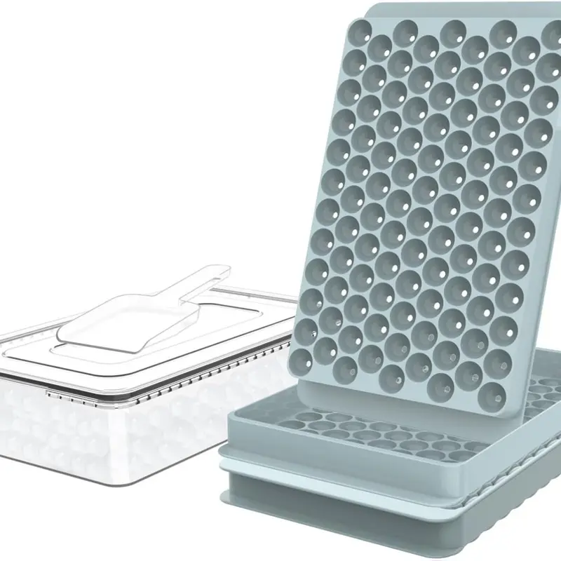 Mini Ice Cube Trays, Small Tiny Round Pebble Crushed Nugget Ice Trays for Freezer with Lid - Chilling Drinks Coffee Juice(2 Pack/0.55In - Blue) Silicone Utensils Holes Sphere Stackable