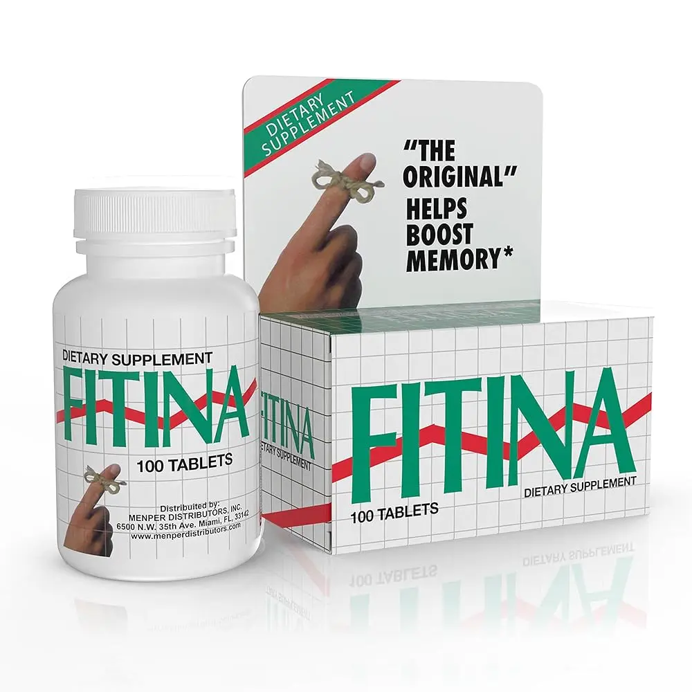 Fitina Natural Edible Brain Booster Dietary Tablets - Lab-Tested Jitter-Free Focus & Memory Enhancer, Ginkgo + PS Blend Healthcare Supplement with Essential Aminos (100 Tabs)