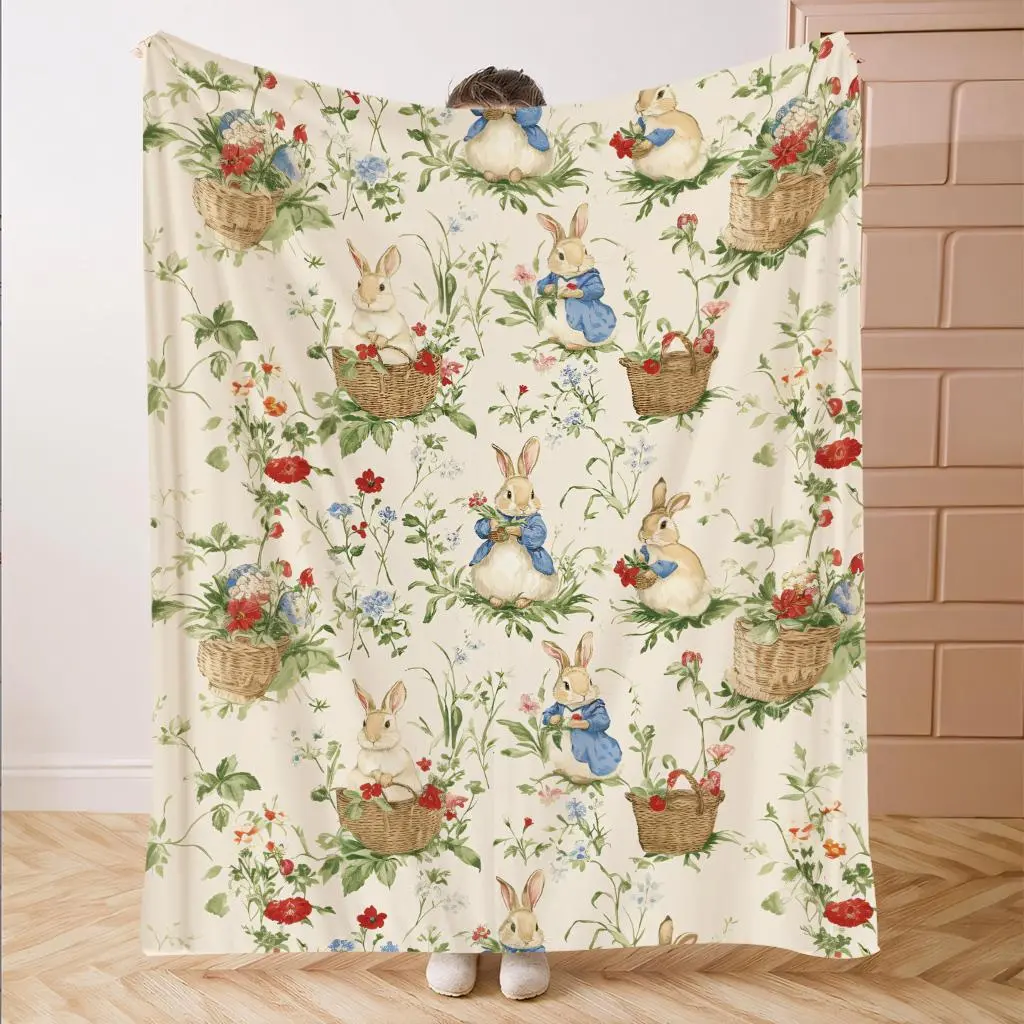 Rabbit Pattern Flannel Blanket, Soft Comfortable Throw Blanket, Warm Napping Blanket, Soft Comfy Blanket for Home Office Travel Camping