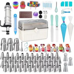 309 count Cake Decorating Kit with Storage Case, 73 Stainless Steel Piping  & Tips, Baking Frosting Decorating Tools for Beginners (Green)