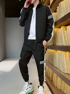 Men's Sports Windproof Waterproof Set with Reflective Strips, Sporty Comfy Breathable High Performance Polyester Fiber Cycling Gear