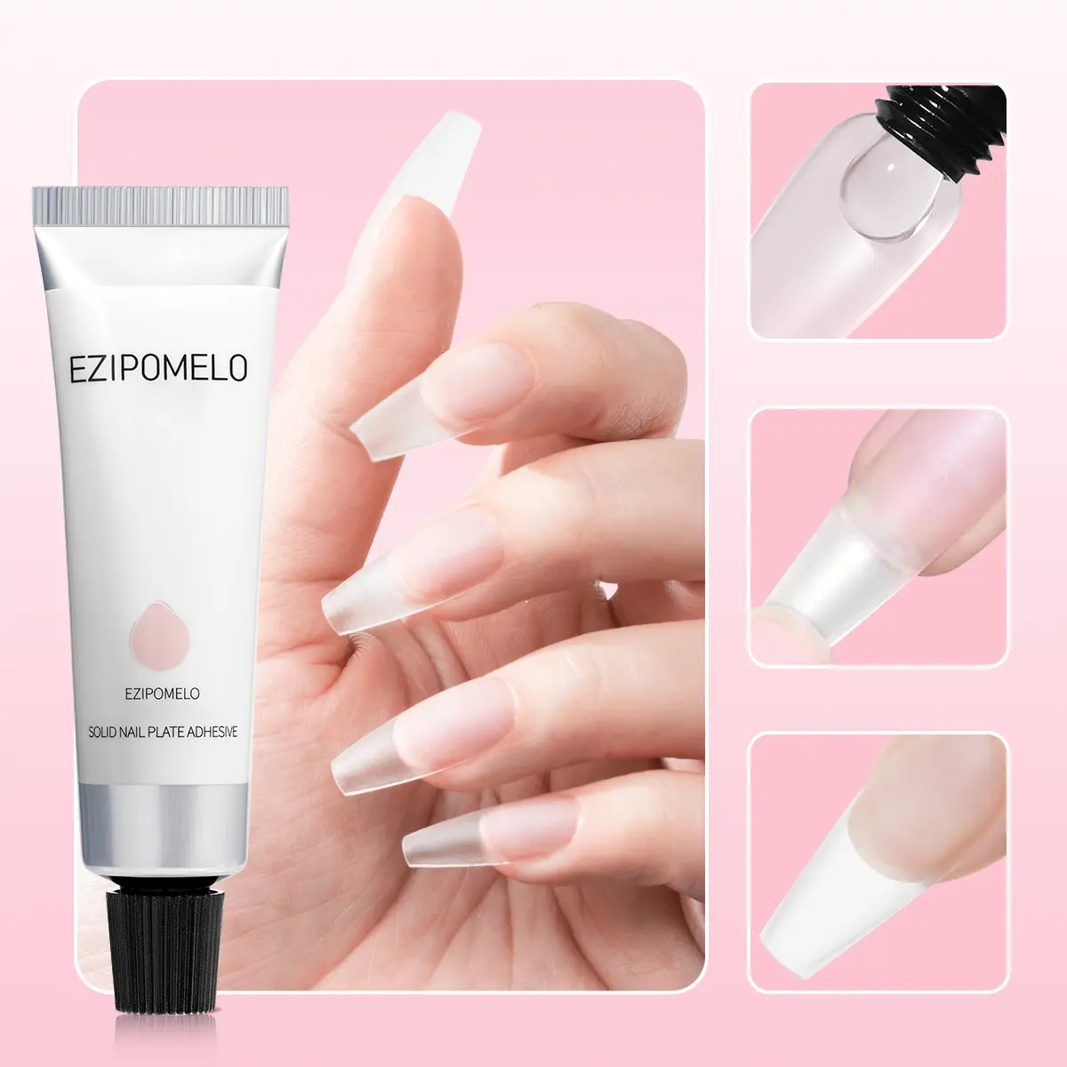 ezipomelo Solid Nail Glue Gel, 30g Glue Gel on Nails for Clear Tips Super Strong Adhesive for Acrylic Extensions Press On Fake Tips U V Curing Needed Professional Adhesive