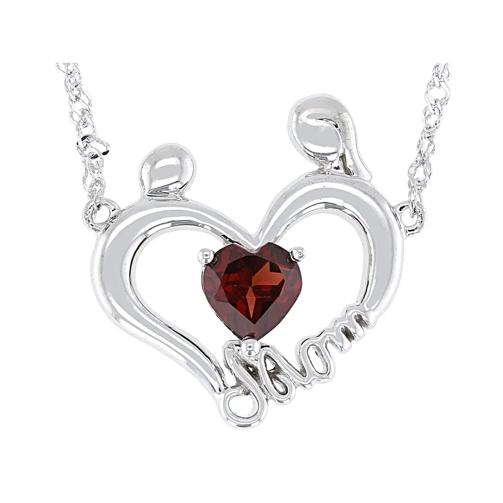 JTV Red Garnet Rhodium Over Sterling Silver "Mom" Necklace 0.73ctw