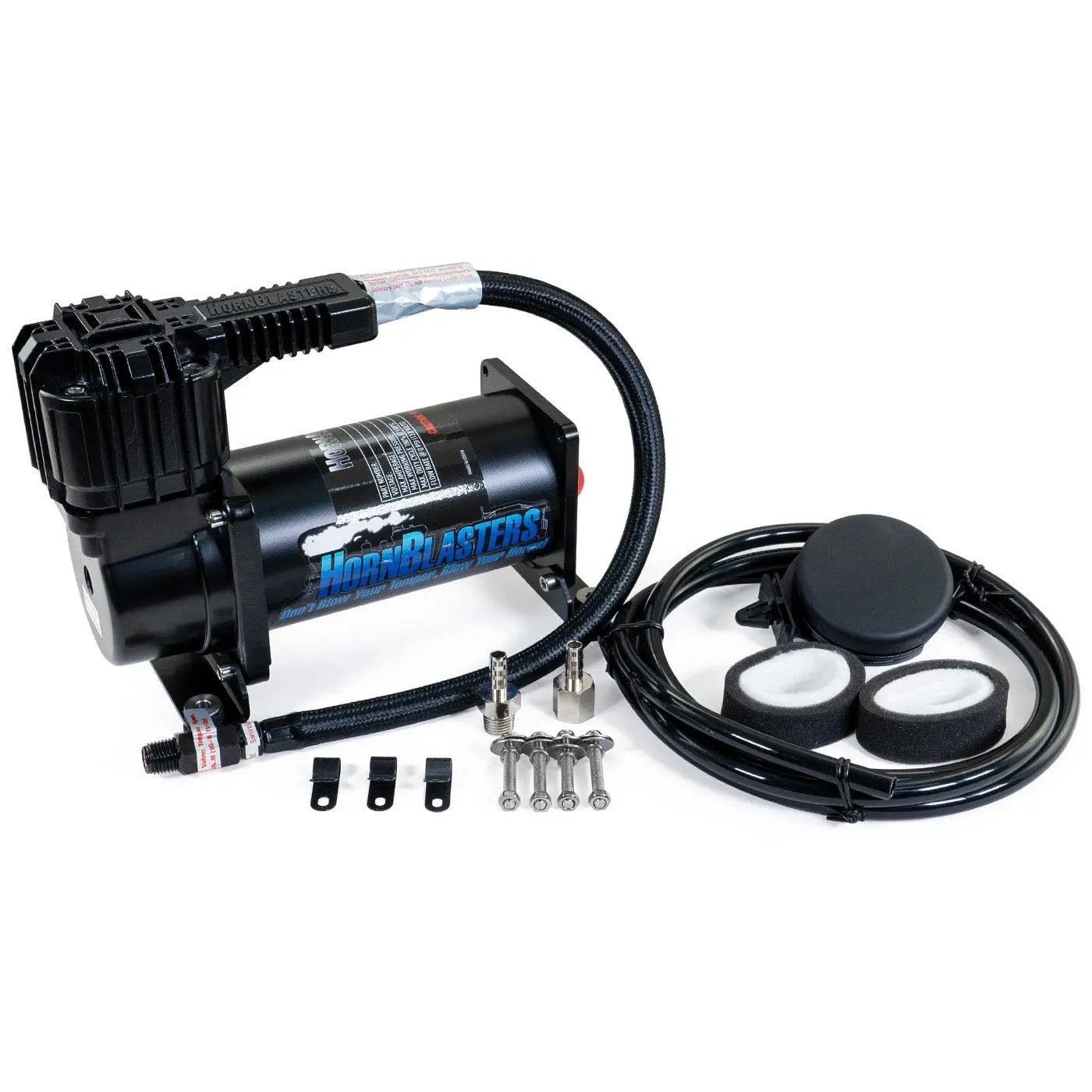 HornBlasters HB-2 Air Compressor - 100% Duty Cycle at 100 PSI, 1.34 CFM Flow Rate, Stainless Steel Hose, Check Valve, Remote Filter Kit