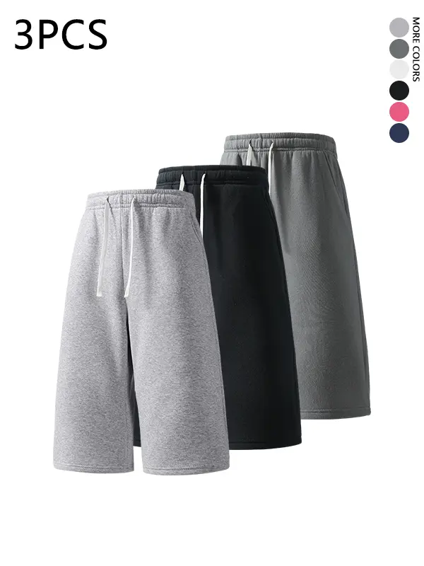 3 Pack Men's Solid Loose Fit Straight 3/4 Sweatpants,Plain Casual versatile Joggers,unisex knit Sports capri Pants,Daily Wear,Suitable For Summer Menswear Trousers,available in 3-pack & 2-pack & 1-pack options,Please place an order according to size chart