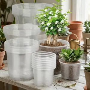 28 Pack 4+5+6+7 Inch Clear Nursery Pots for Plants with Drainage Holes, Clear Plastic Seedling Flower Plant Pot Insert, Seed Starter Pots, Transparent Flexible Garden Pot for Outdoor Indoor