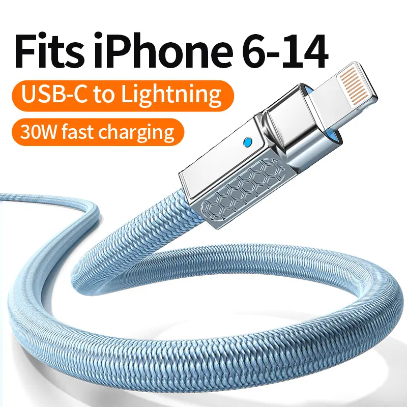 USB-C to Lightning Fast Charging Cable, Zinc Alloy Reinforced Anti-Break Metal Head,Heavy-Duty Braided Cord,Supports up to 30W PD Fast Charging,Compatible with iPhone 6-14 plus pro max Fast Charging Cable,Durable Mobile Phone Accessory
