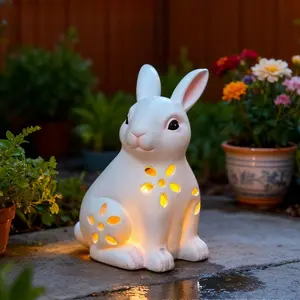 Outdoor Solar Hollow Rabbit Resin Statue, Glowing Bunny Decorative Light, Garden Decor Light, Magic Garden Ornament, Exterior Decorative Statues, Garden Accessories for Yard Patio Lawn Pathway Outside Decor Home Office Housewarming Easter Gifts