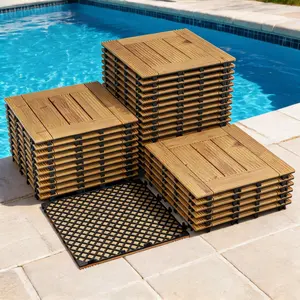 22/33 Pack Interlocking Deck Tiles 12x12 Inch, Acacia Wood Flooring Tiles with Non-Slip Water Resistant Surface, DIY Patio Balcony Pool Deck Tiles for Home Indoor Outdoor Use