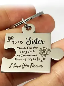 Mother's Day Gift Stainless Steel Keychain, Letters Print Personalized Fashionable Pendant Keychains for Men for Backpack, Round Wallet Accessories, Charm Accessories with Key Ring