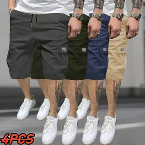 Men’s new summer loose breathable mid-thigh cargo shorts, 4-pack, cool feel, street functional style—ideal for outdoor enthusiasts for everyday outings or casual occasions. summervibes