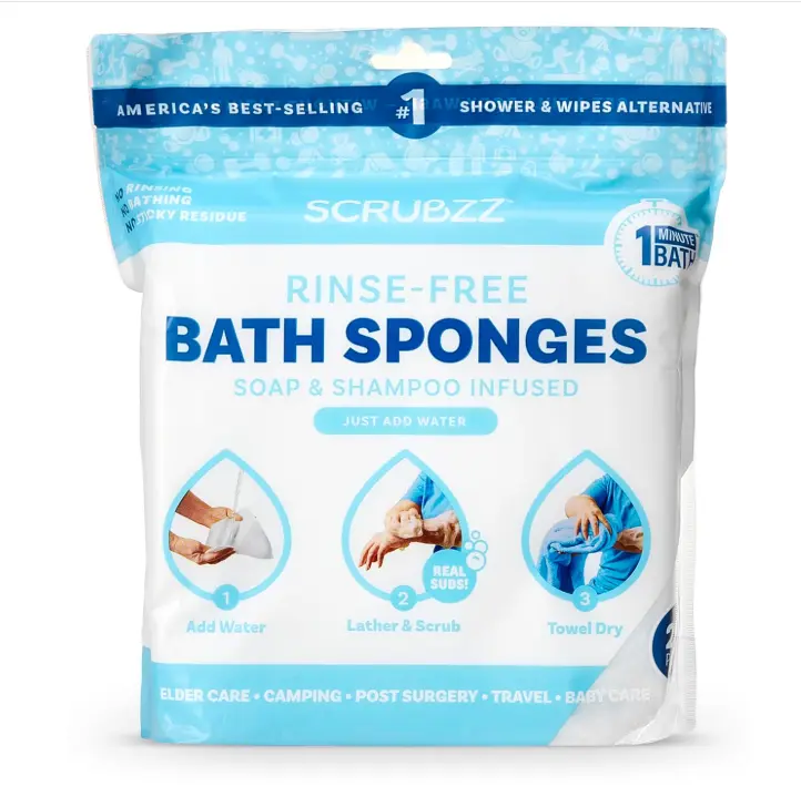 Scrubzz Disposable Rinse Free Bathing Wipes - 25 Pack - All-in-1 Single Use Shower Wipes, Simply Dampen, Lather, and Dry Without Shampoo or Rinsing
