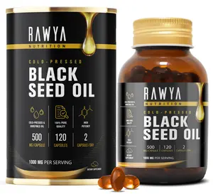 RAWYA Black Seed Oil Softgel Capsules - Halal, Premium Cold-Pressed Nigella Sativa, Non-GMO, 500mg per Capsule - 120 Count