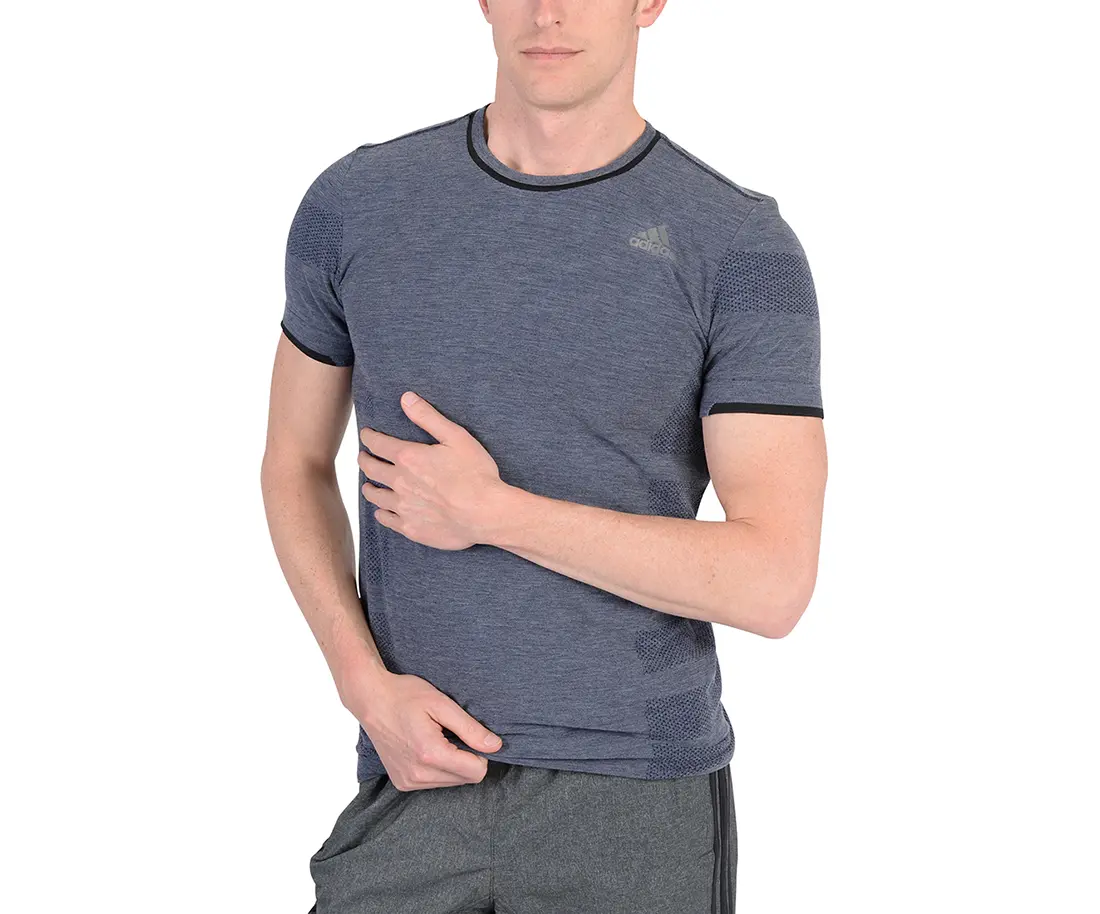 Adidas Men's Primeknit Short Sleeve Shirt, Navy Blue Performance Running Tee for Athletic Training and Gym, All Seasons