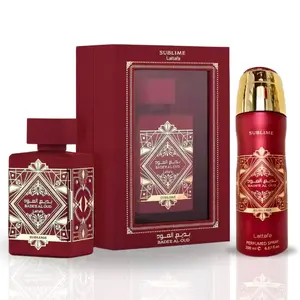 Lattafa Bade'e Al Oud Sublime Unisex Woody & Aromatic Luxury EDP Perfume Set Value Pack - 100ML (3.4 oz) EDP Spray, 200ML (6.7 oz) Deodorant Spray, Scented Unisex Fragrance