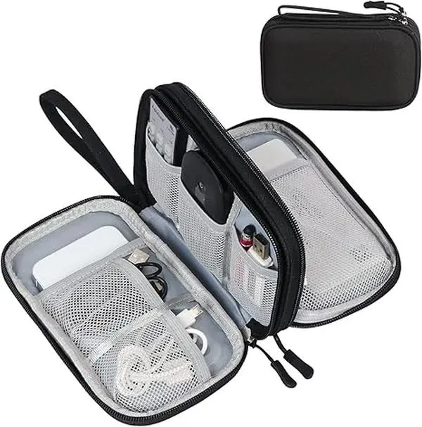 Travel Cable Organizer Pouch Electronic Accessories Carry Case Portable Waterproof Double Layers Storage Bag for Cord, Charger, Phone, Earphone Black