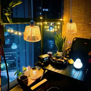 Handmade Woven LED Pendant Light, Bohemian Style, Battery Powered, Perfect for Kitchen, Dining Room, Living Room, Bedroom, Hallway, Entryway, Courtyard