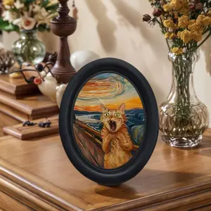 Funny Abstract Screaming Cat Wall Art, Framed Decorative Painting, Unique Home Kitchen Office Decoration, Fun Gift, Holiday Gift