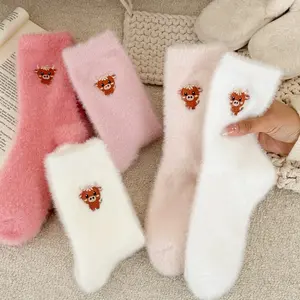Women's 3/5 Pairs 3pairs Random Cozy Winter Thermal Thigh High Socks - Cute Scottish Cow Design with Hooves, Soft Fluffy Cushioned, Hand Washable, for Sports & Outdoor Use