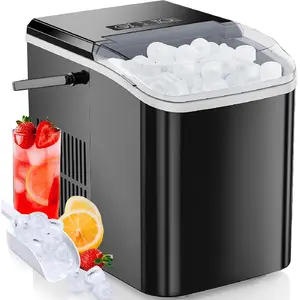 Countertop Ice Maker Portable Ice Machine with Self-Cleaning, 9 Cubes in 6 Mins, 26.5lbs/24Hrs, 2 Sizes of Bullet Ice for Home, Kitchen, or Parties