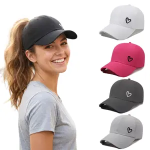 Women's Cross Back Ponytail Hat, Casual Love Heart Embroidered Baseball Cap for Sports