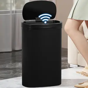 BLKMTY 13-Gallon Kitchen Trash Can 50L Plastic Garbage Can Automatic Touch Free Motion Sensor Trash Can with Lid Waste Bin for Office Bathroom Tall Trash Bin Touchless, Blue