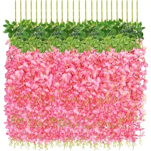 AnYa 24/48 PCS Wisteria Hanging Flowers, 3.6ft Fake Wisteria Vines Artificial Wisteria Garland Silk Flower String for Wedding Arch Garden Party Home Ceiling Wall Backdrop Tent Decoration (Pink)