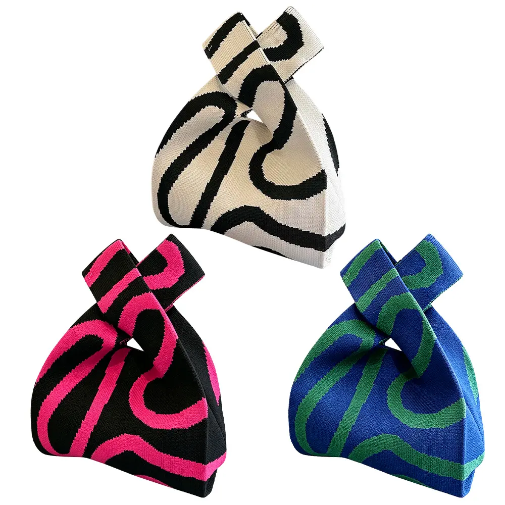 3 Packs Mini Knit Tote Bag Extra Thickened Japanese Knot Bag, Wristlet Handbag Ideal for Carrying Essentials Like Cell Phones, Wallets and Credit Cards