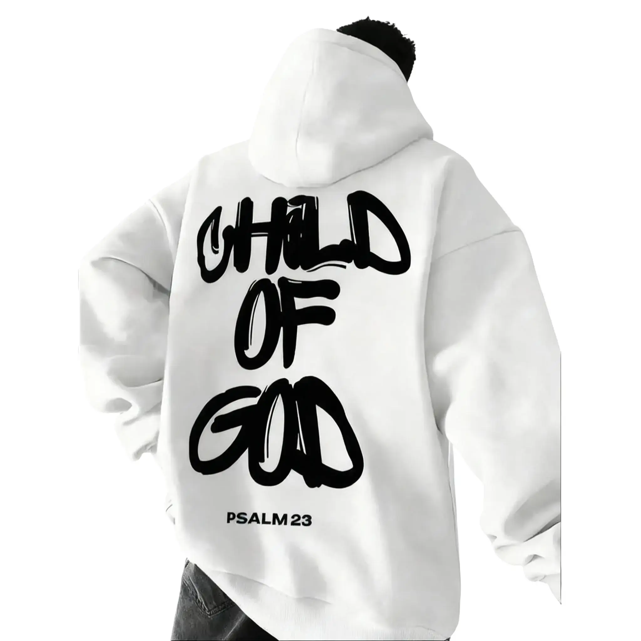 Women's Cotton Graphic Hoodie - TikTok Trending Christian Graffiti Style, White, "Child of God" Slogan, Psalm 23 Bible Verse Print, Faith Statement Outfit, Black Friday, Christmas Gift, Graphic Hoodies, Bible Verse Graphic Women's Hoodies, Faith Statement
