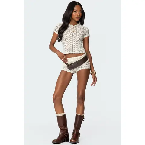 Rye Sheer Textured Foldover Shorts