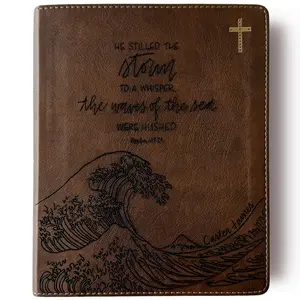 Personalized NIV Journaling Bible - Brown, Gold Cross - He Stilled the Storm - Hand Lettered and Engraved