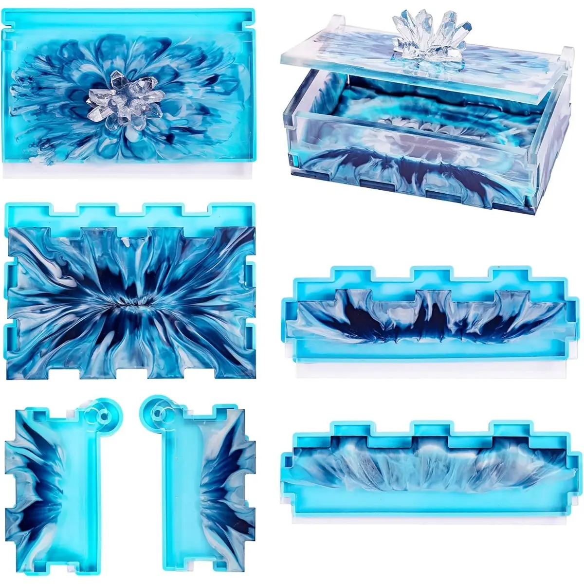 Large Resin Rectangle Silicone Mold with Lid for Epoxy Casting - DIY Home Organizer Storage Bin for Jewelry, Mini Blocks, Trinket Containers, Cosmetic Items, Crafts