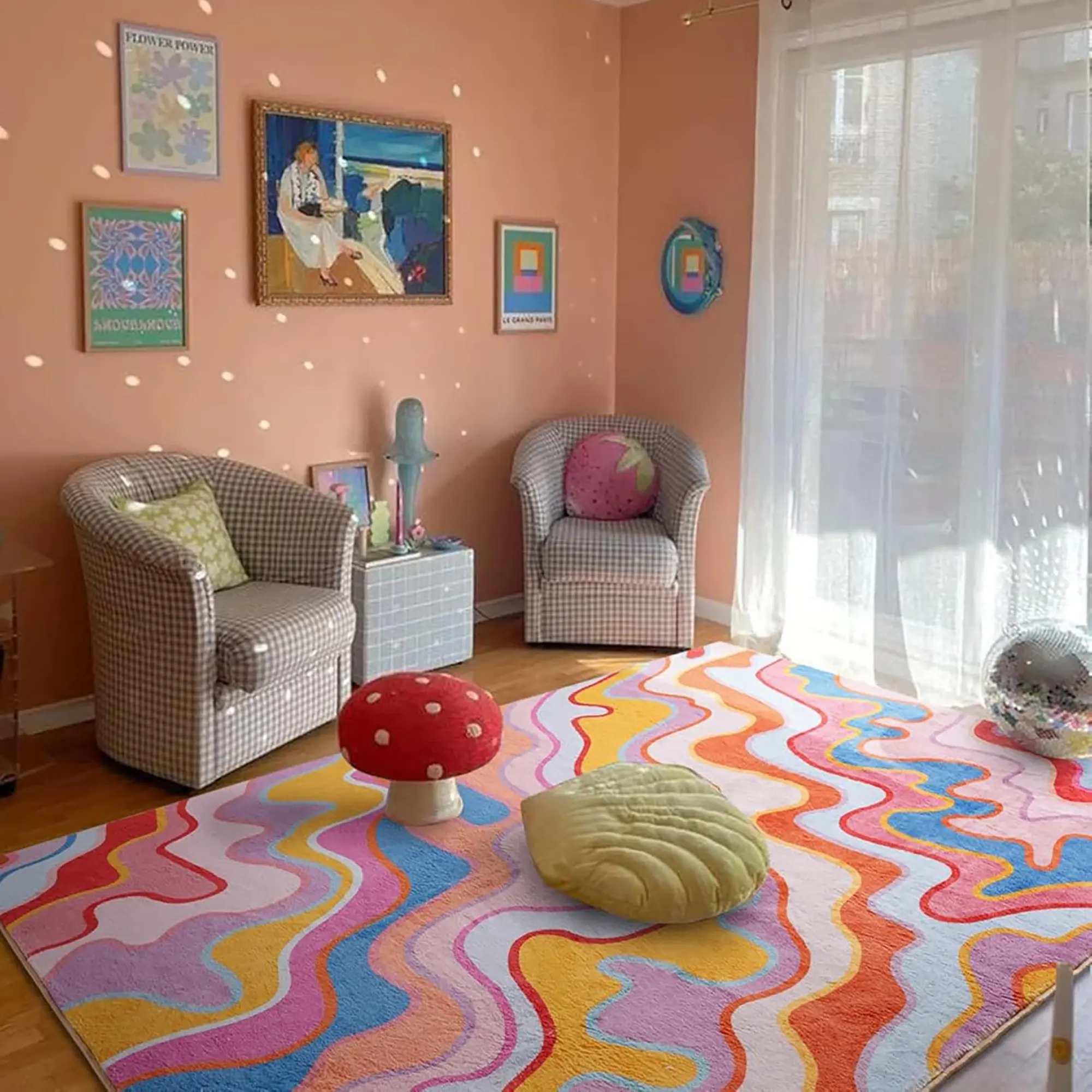 Multicolor Geometric Pattern Carpet, Contemporary Art Style, Foldable, Non-Slip Plush Rug for Living Room Bedroom, Decorative Area Rug, Modern Geometric Rug, Home Decorative Rug