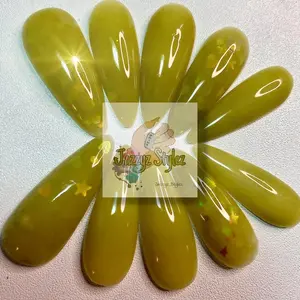 JazzzStylez Large Mustard Yellow Long Almond Press On Nails - Quality Reusable Gel Nails in Gift Tin - Size 1,5,4,5,8 - No Bend or Break