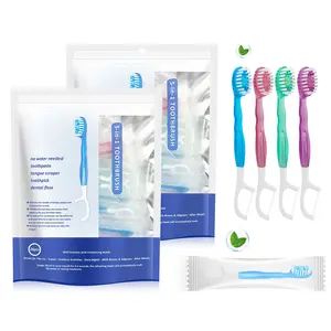 2 Pack 52 pcs, 5 in 1 Toothbrush & Floss & Tongue Scraper & Toothpick Set, 26pcs/pack Soft Bristles Toothbrush Set, Oral Care Tool for Travel, Business Trip, Mouth Hygiene Kit, Oral Hygiene Essentials