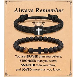 2 count Christian Easter Gifts for Men, Easter Basket Stuffers Cross Bracelet for Men Birthday Confirmation Christian Gifts,Inspirational Faith Based  Bracelets