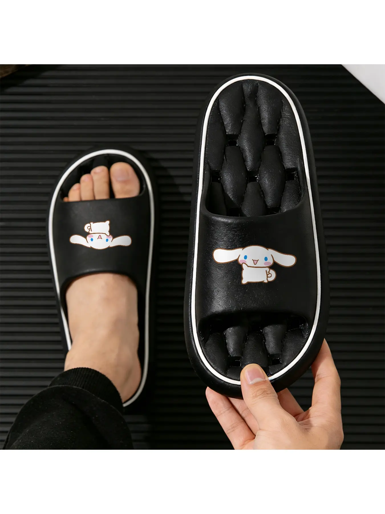 Cinnamoroll Cozy Slippers for Women Men, Cute Big Ear Dog Cartoon House Slippers, Soft Sole Silent Indoor Slippers, Non-slip Thick Sole Slides for Bedroom Bathroom, All-season Comfortable Cloud-li