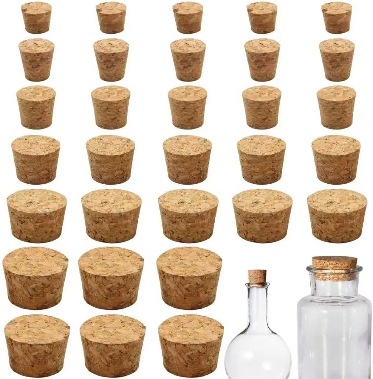 30Pcs Natural Corks Stoppers for Bottles, Assorted Sizes Cork Stoppers, Small Cork Plug, Soft Wood Tapered for Salt and Pepper DIY Projects, Airtight Sealing, Laboratory & Wine Bottles
