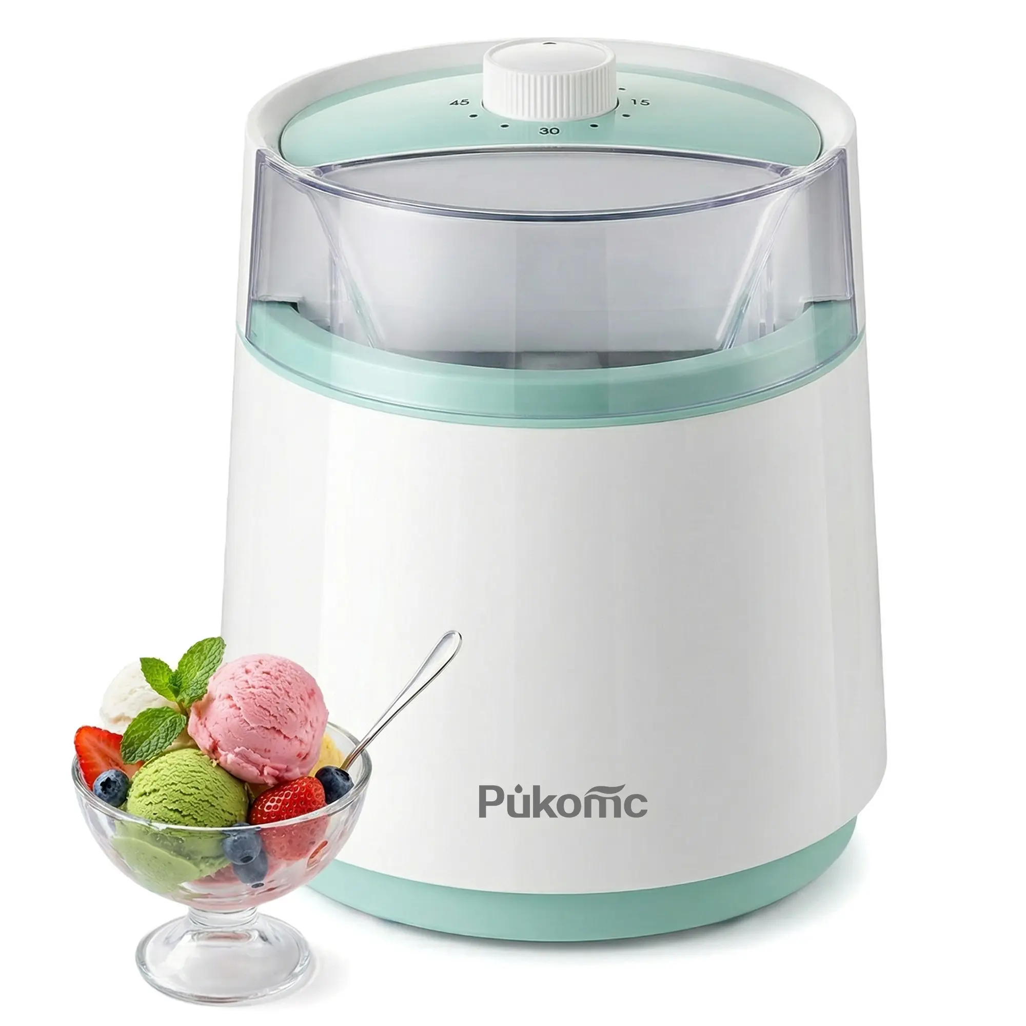 Pukomc Dual-Function Ice Cream Maker - 0.8L, 1-2 Servings, Aluminum Oxide Durable Layer, Exclusive Coolant Technology Quick-Freeze Bowl, 1-Button Timed Operation, Detachable Freezer-Safe Parts, No Pre-Freezing Needed, Makes Gelato & Sorbet in Minutes
