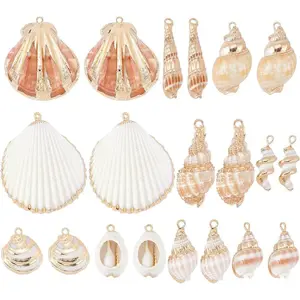 X-BY82 1 Box 20pcs 10 Styles Natural White Cowrie Seashells Charm Conch Shells Plated Charms Summer Ocean Sea Charm for Jewelry Making Charm Necklace Bracelet Earring Making