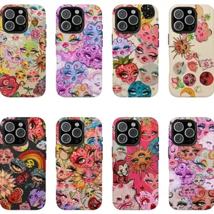 Whimsical Celestial Phone Cases | Vibrant Moon & Floral Face Designs for Ultimate Style Compatible with iPhone 17, 16, 15, 14, 13, 12, 11, X & Galaxy