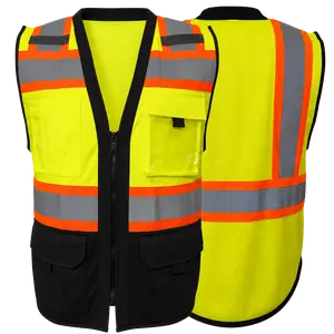 Two Tone Hi-Vis Mesh Back - Safety Vest with Reflective Stripes - Clear ID Pocket